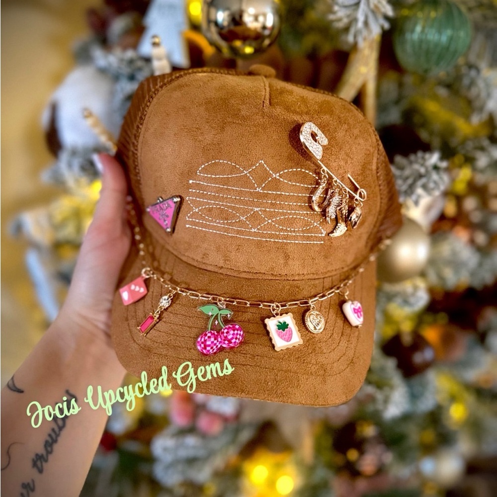 Brown Trucker Hat with Charms